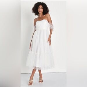 Lulu's White Strapless Midi Dress